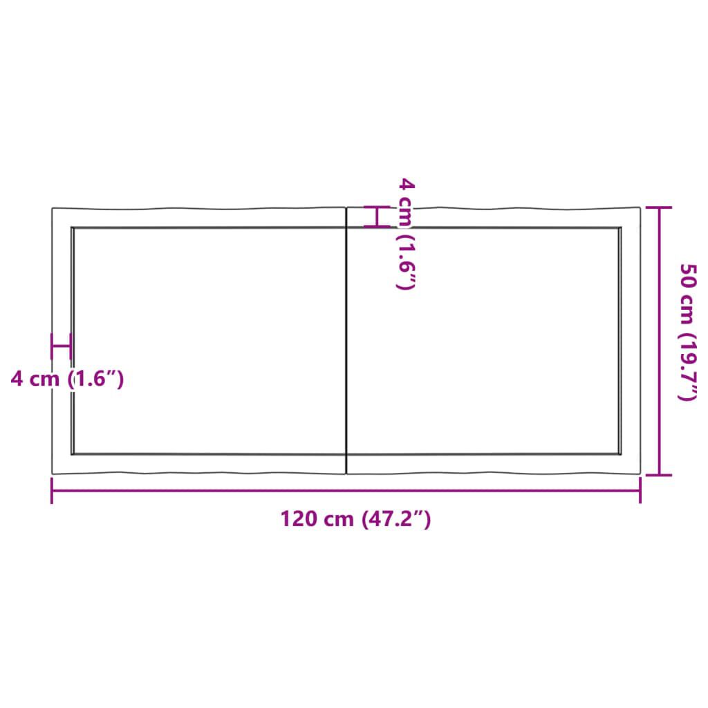 vidaXL Επιφ Τραπεζιού Αν Καφέ 120x50x(2-4)εκ.Ακατέργ. Μασίφ Ξύλο Δρυός