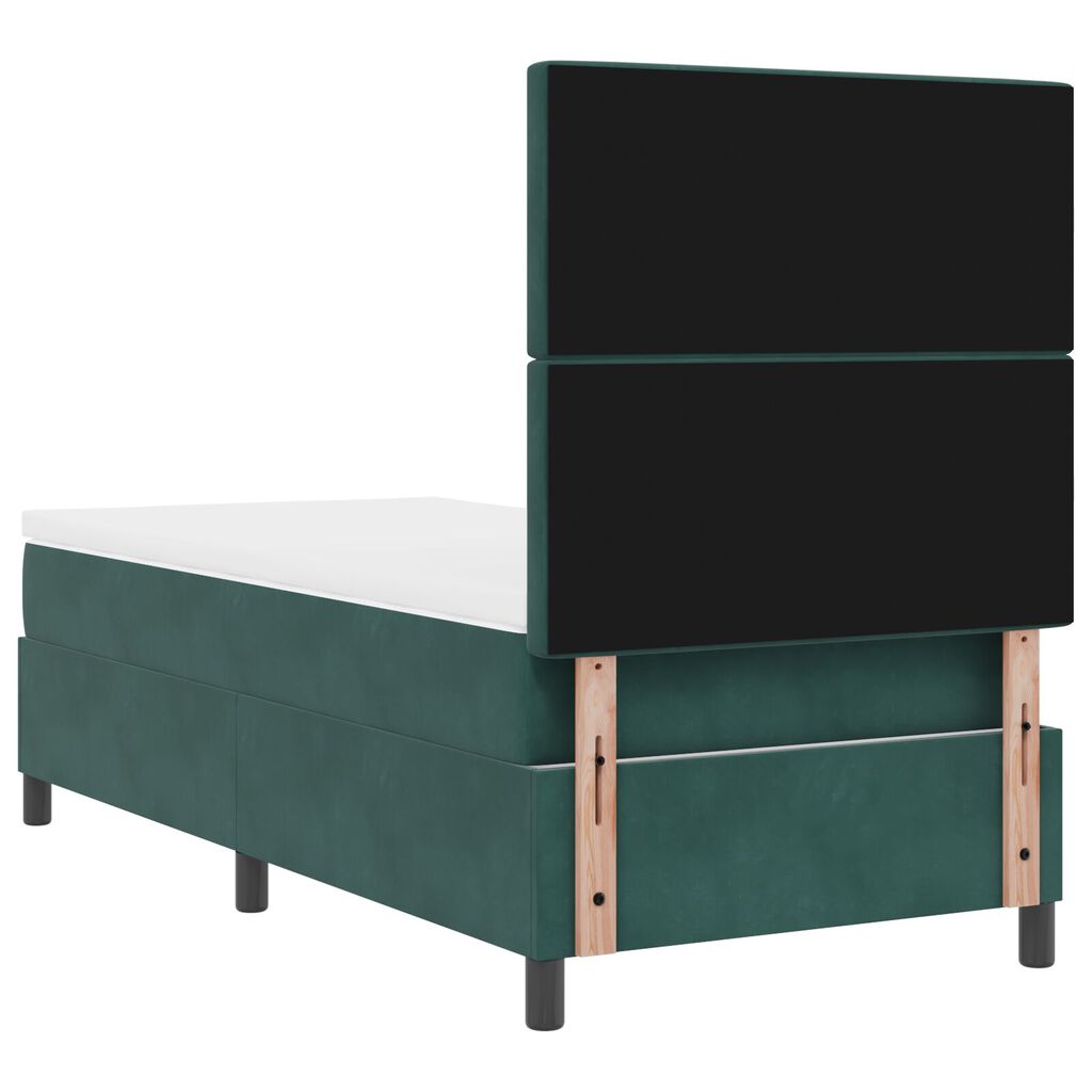 vidaXL κρεβάτι Box Spring με στρώμα και LED Σκούρο Πράσινο 90x190 εκ Βελούδο