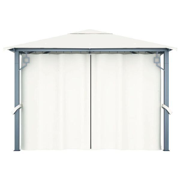 vidaXL Κιόσκι με Κουρτίνα και Φωτάκια LED Κρεμ 3 x 3 μ. Αλουμινίου