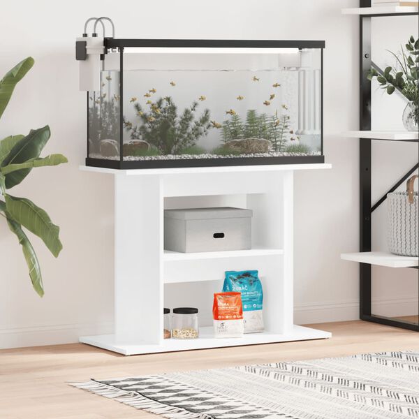 vidaXL Βάση Ενυδρείου Γυαλ. Λευκό 80x35x60 εκ. από Επεξεργασμένο Ξύλο