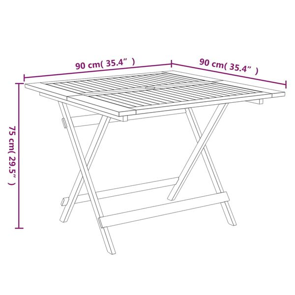 vidaXL Τραπέζι Κήπου Πτυσσόμενο 90 x 90 x 75 εκ. Μασίφ Ξύλο Ακακίας