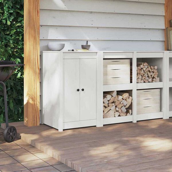 vidaXL Πόρτα κουζίνας με πόρτα Λευκό 50 x 9 x 82 εκ Μασίφ ξύλο πεύκου