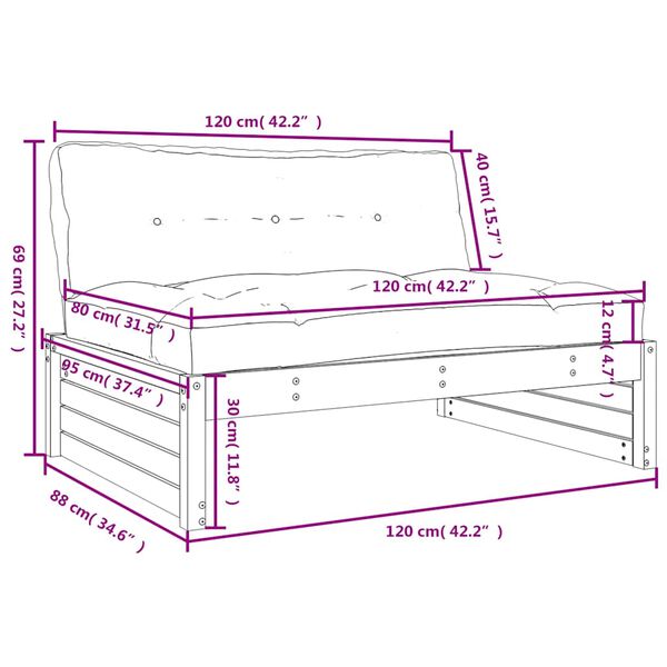 vidaXL Καναπές Μεσαίος 120 x 80 εκ. από Μασίφ Ξύλο Ψευδοτσούγκας