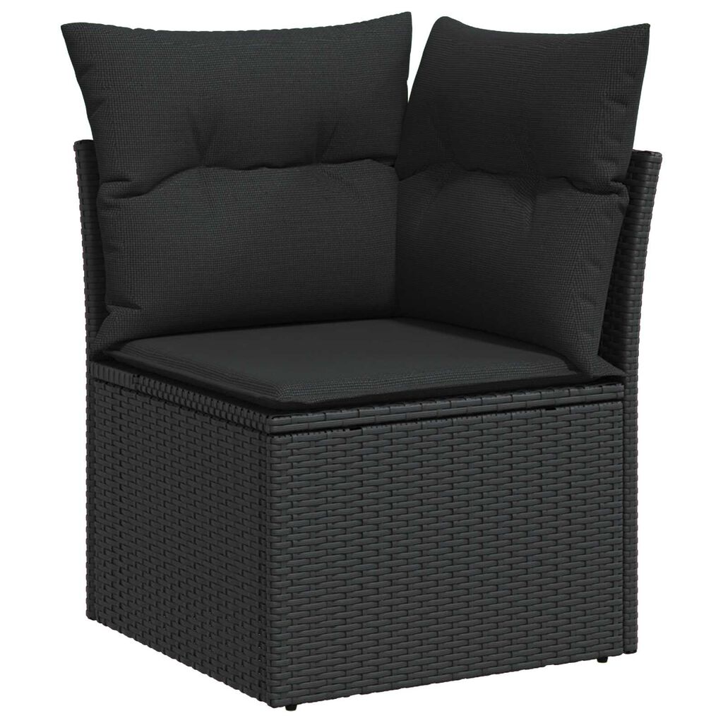 vidaXL Σετ Καναπέ Κήπου 11 pcs Μαύρο Ψάθα, Υφασμάτινα υλικά