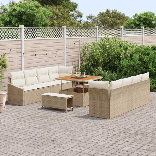 vidaXL Σετ Καναπέ Κήπου με μαξιλάρι 11 pcs Μπεζ Πολυ ράταν