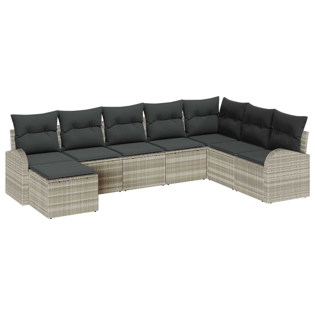 vidaXL Σετ Καναπέ Κήπου με μαξιλάρι 8 pcs Ανοιχτό γκρι Πολυ ράταν
