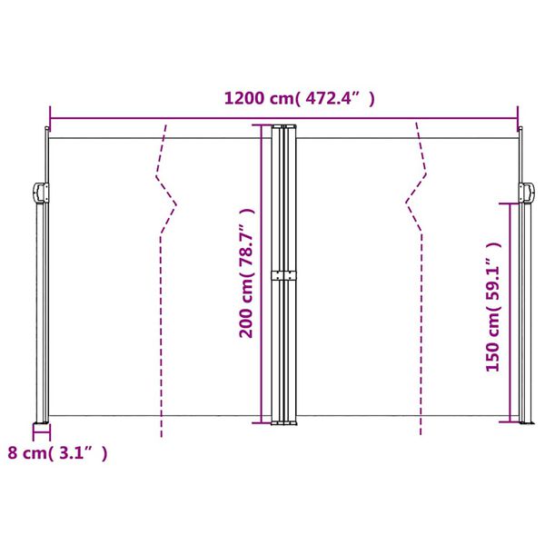 vidaXL Σκίαστρο Πλαϊνό Συρόμενο Ανθρακί 200 x 1200 εκ.