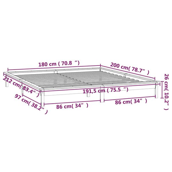 vidaXL Πλαίσιο Κρεβατιού με LED 180x200 εκ. Super King Size Μασίφ Ξύλο