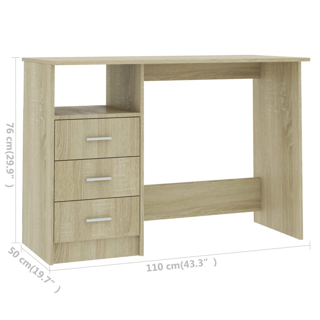 vidaXL Γραφείο με Συρτάρια Sonoma Δρυς 110x50x76 εκ. από Μοριοσανίδα