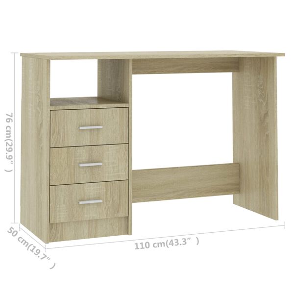 vidaXL Γραφείο με Συρτάρια Sonoma Δρυς 110x50x76 εκ. από Μοριοσανίδα