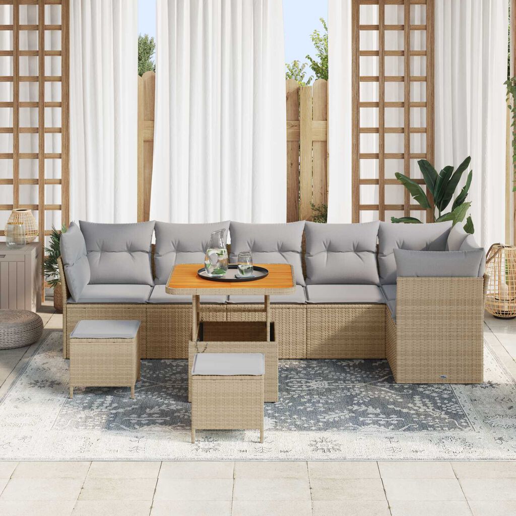 vidaXL Σετ Καναπέ Κήπου 9 pcs Μπεζ συνθετικό ρατάν