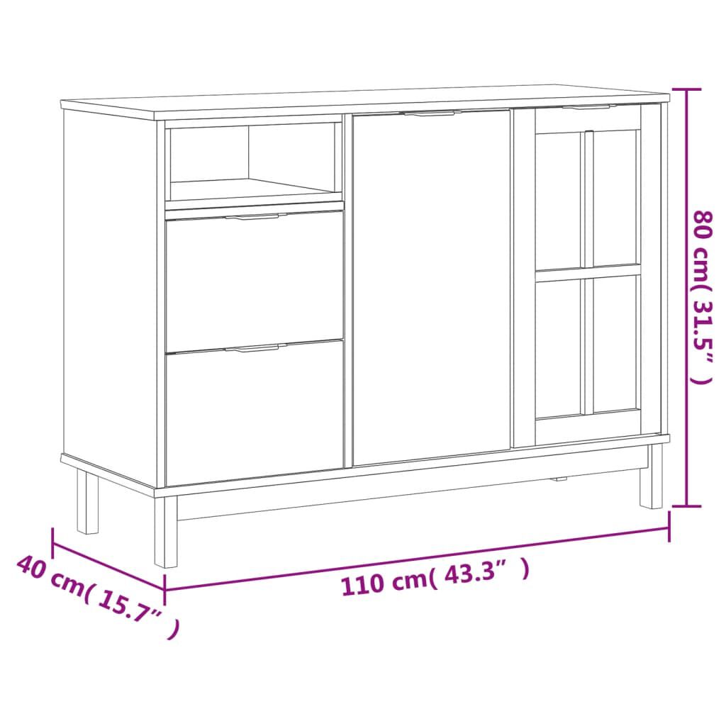 vidaXL Μπουφές FLAM 110x40x80εκ. από Μασίφ Ξύλο Πεύκο με Γυάλινη Πόρτα