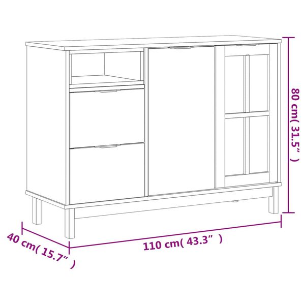 vidaXL Μπουφές FLAM 110x40x80εκ. από Μασίφ Ξύλο Πεύκο με Γυάλινη Πόρτα