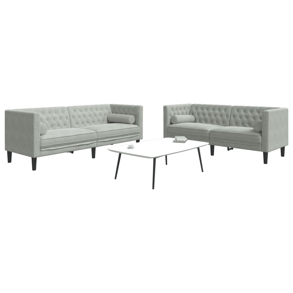 vidaXL Καναπές Chesterfield Σετ 2 Τεμ. με Στηρίγματα Αν. Γκρι Βελούδο