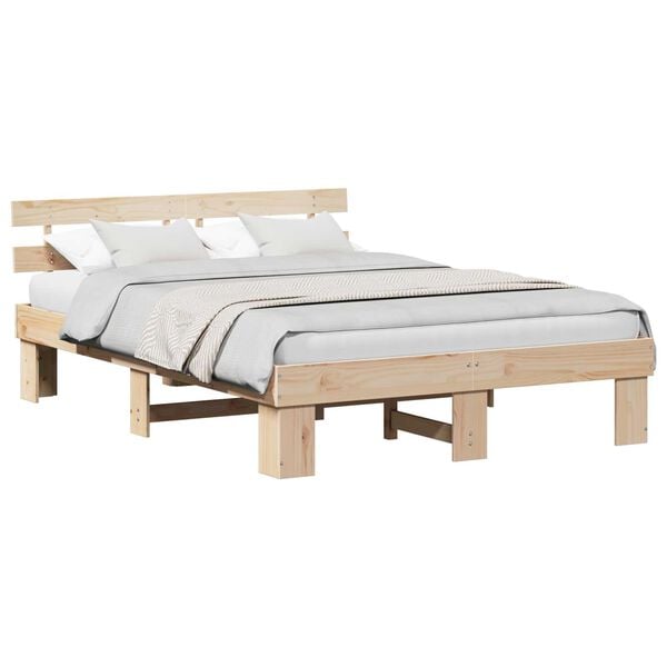 vidaXL Σκελετός Κρεβατιού Καφέ 140 x 200 cm Μασίφ ξύλο πεύκου