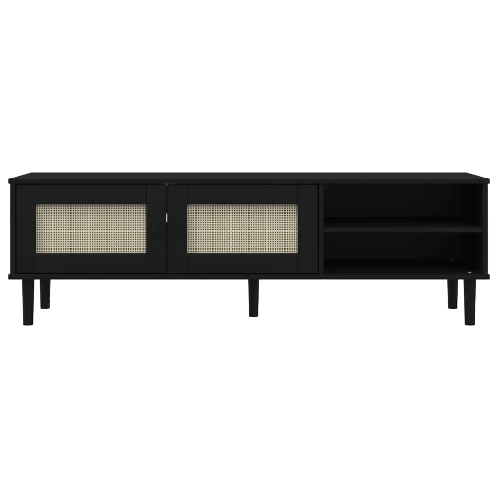 vidaXL Έπιπλο Τηλεόρασης SENJA Μαύρο / Ρατάν 158x40x49 εκ. Μασίφ Πεύκο
