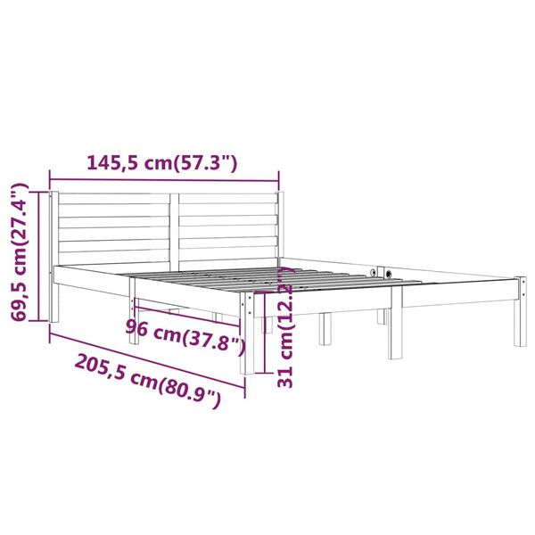vidaXL Πλαίσιο Κρεβατιού Γκρι 140 x 200 εκ. από Μασίφ Ξύλο Πεύκου