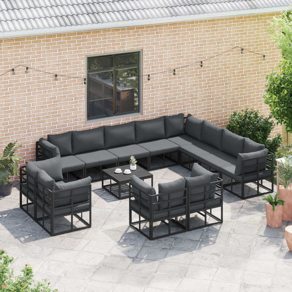 vidaXL Σετ Καναπέ Κήπου 12 pcs Μαύρο 353 x 283 x 71 εκ. Αλουμίνιο