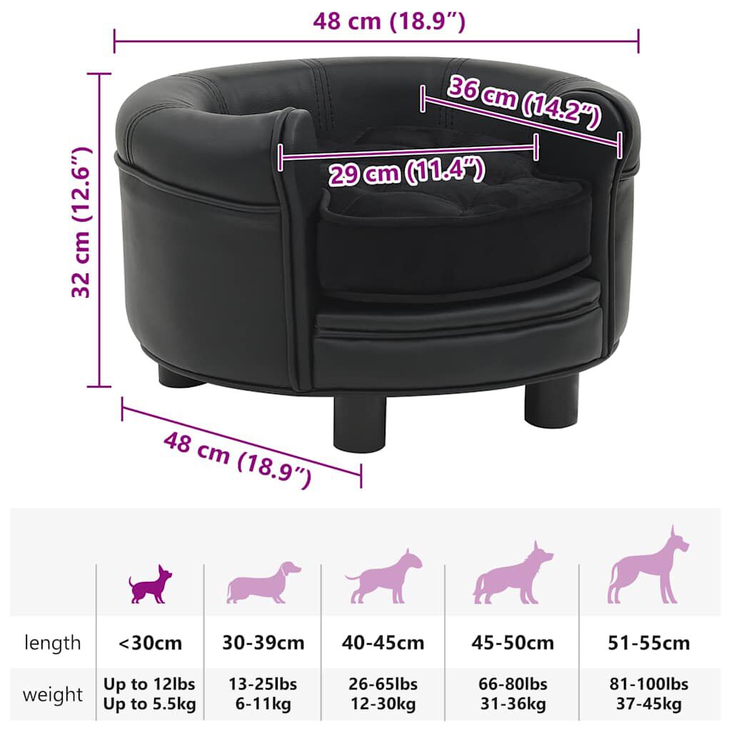 vidaXL Καναπές-Κρεβάτι Σκύλου Μαύρο 48x48x32 εκ. Βελουτέ/Συνθετ. Δέρμα