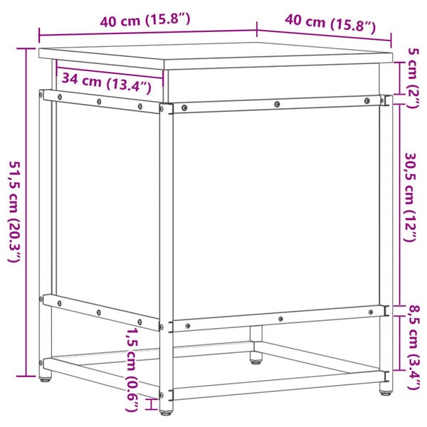 vidaXL Κουτί Αποθήκευσης με Καφέ Δρυς 40x40x51,5 εκ. Επεξ. Ξύλο