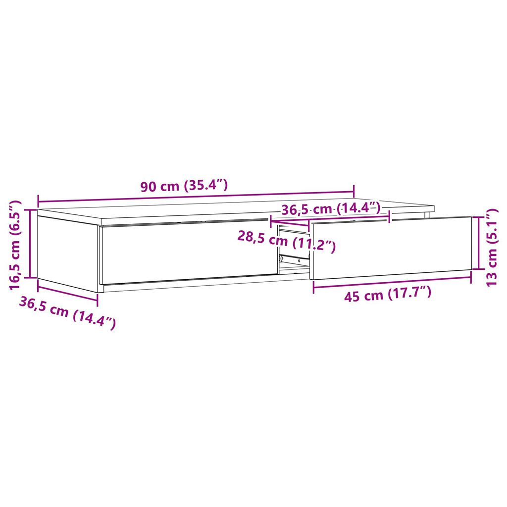vidaXL Συστήματα κρεβατιού Γκρι Σονομά 90x36,5x16,5 εκ. Ξύλο επεξεργασμένο