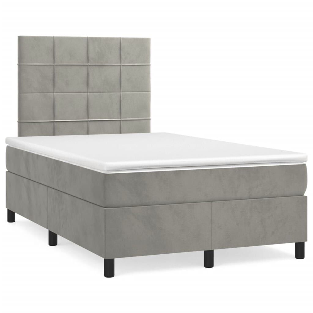 vidaXL Κρεβάτι Boxspring με Στρώμα Ανοιχτό Γκρι 120x190 εκ. Βελούδινο