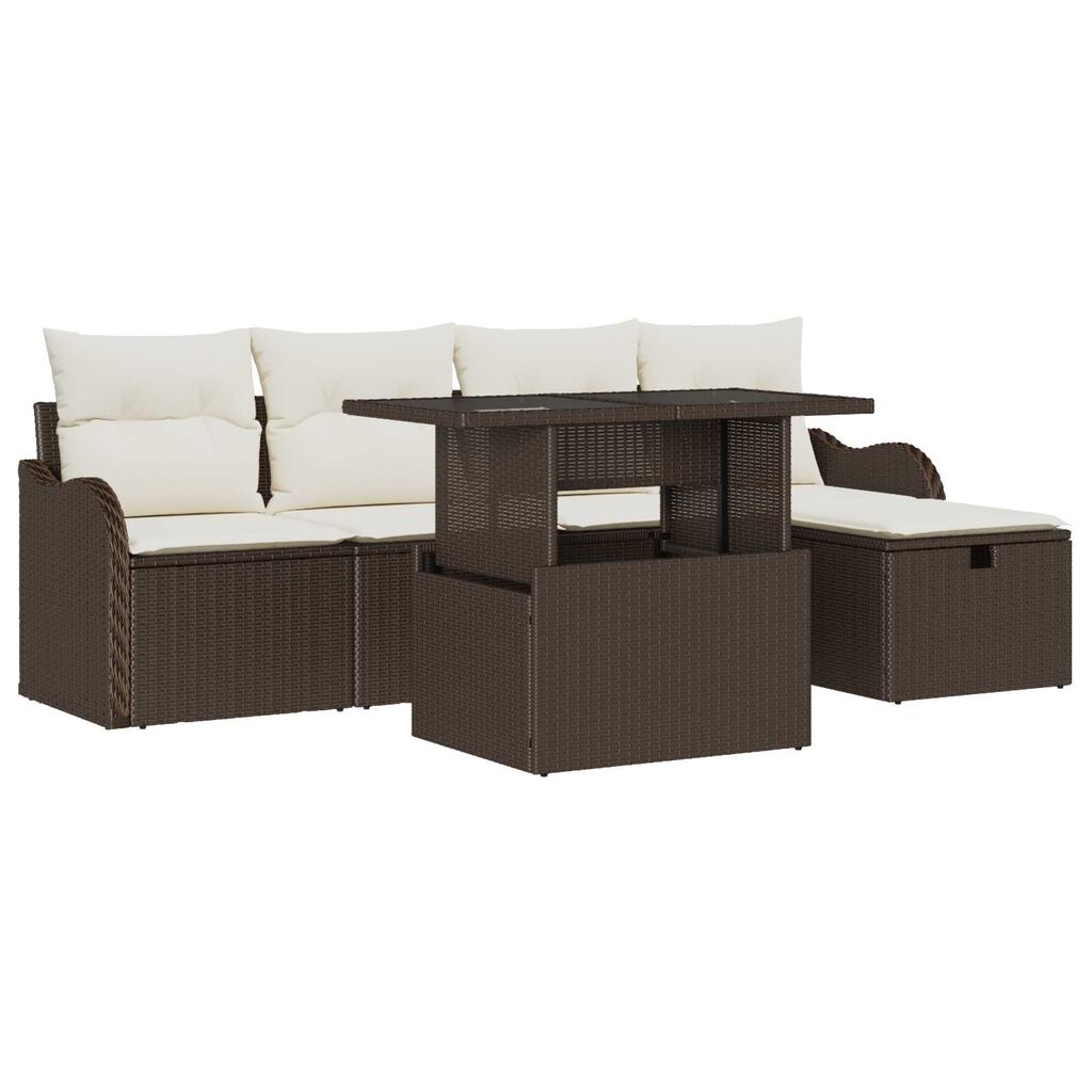vidaXL Σετ Καναπέ Κήπου με μαξιλάρι 6 pcs Καφέ Πολυ ράταν