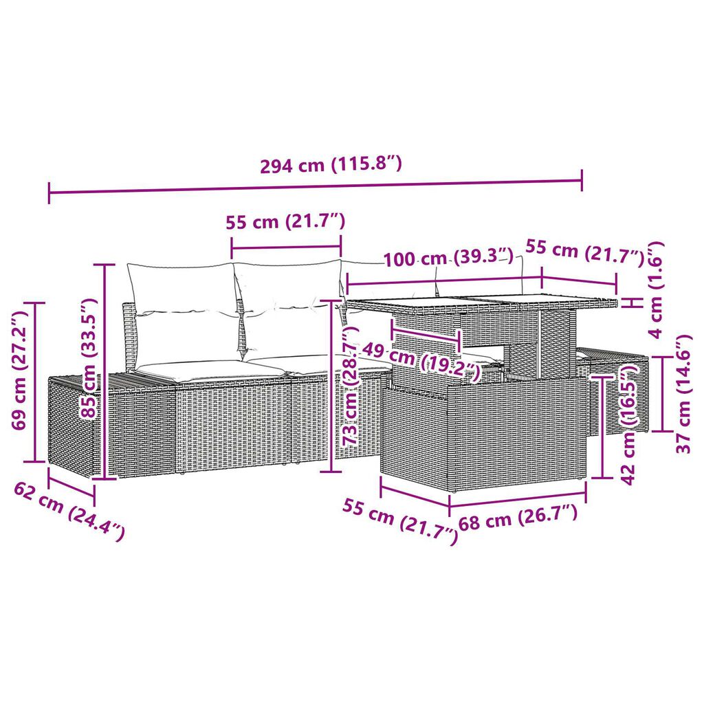 vidaXL Σετ Καναπέ Κήπου 5 pcs μπεζ και κρεμ 100 x 55 x 73 εκ
