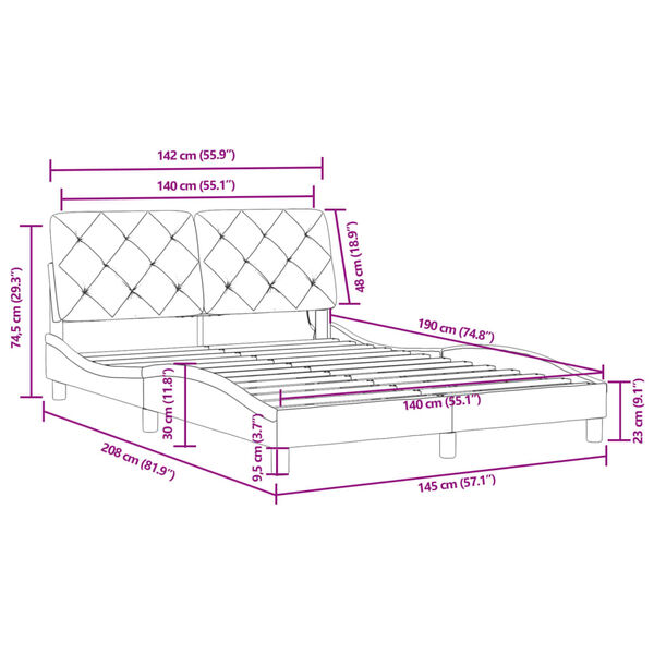vidaXL Πλαίσιο Κρεβατιού με LED Μπλε 140x190 εκ. Βελούδινο