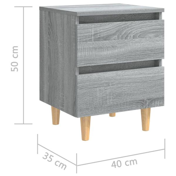 vidaXL Κομοδίνο Γκρι Sonoma 40 x 35 x 50 εκ. με Μασίφ Ξύλινα Πόδια
