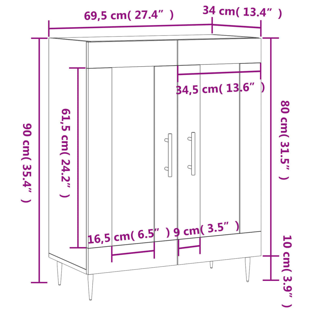 vidaXL Ντουλάπι Γυαλιστερό Λευκό 69,5x34x90 εκ. Επεξεργασμένο Ξύλο