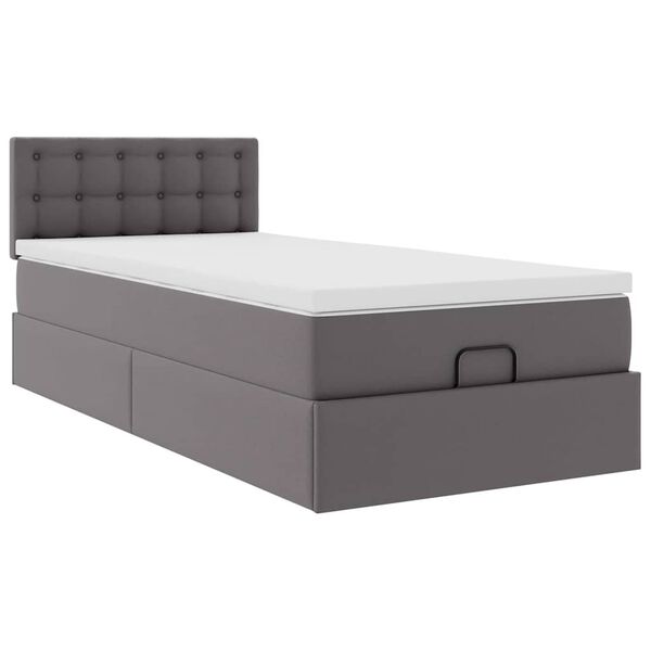 vidaXL Οθωμανικό κρεβάτι με στρώμα Γκρι 90x200cm Faux Leather