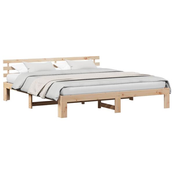 vidaXL Σκελετός Κρεβατιού Καφέ 200 x 200 cm Μασίφ ξύλο πεύκου