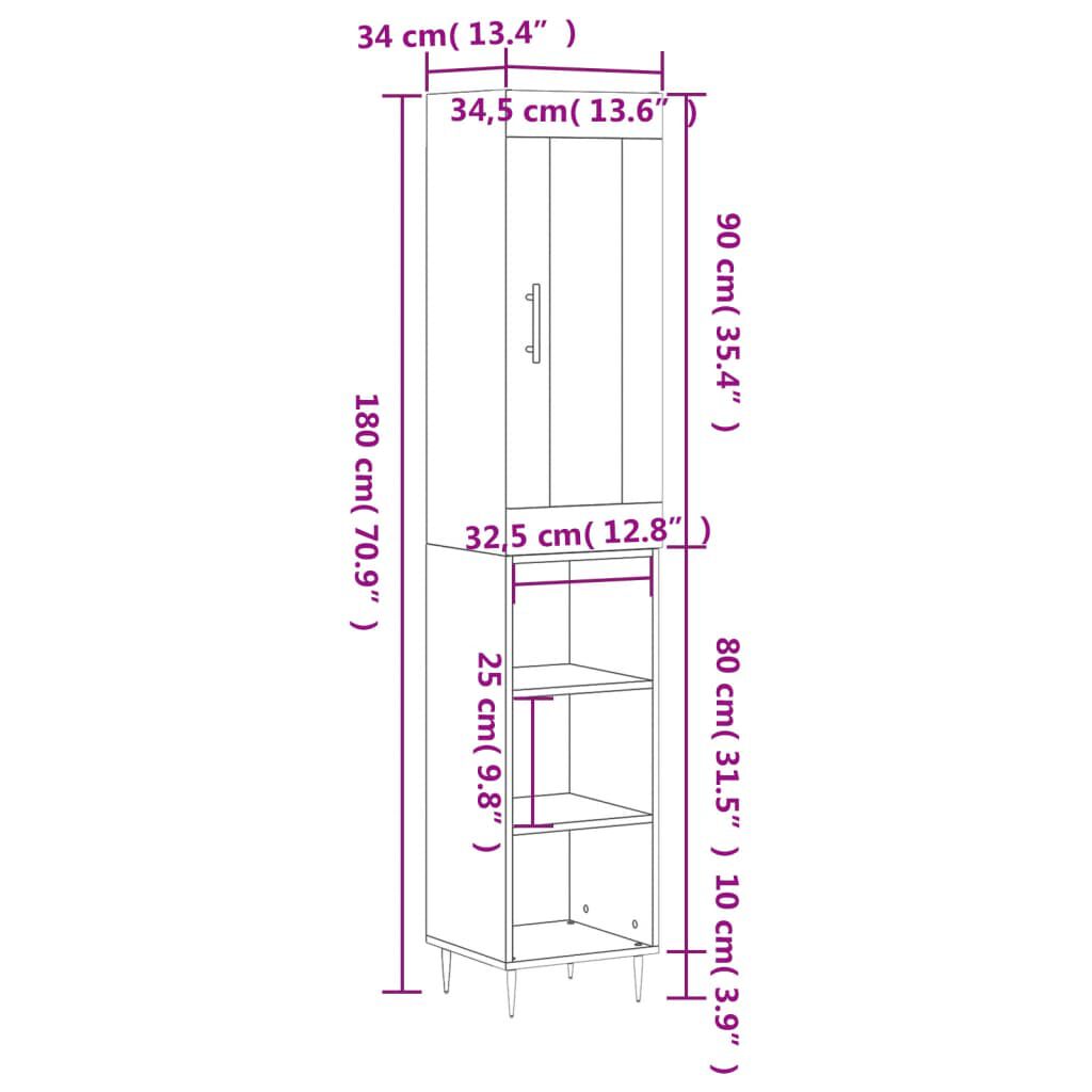 vidaXL Ντουλάπι Γκρι Σκυροδέματος 34,5x34x180 εκ. Επεξεργασμένο Ξύλο