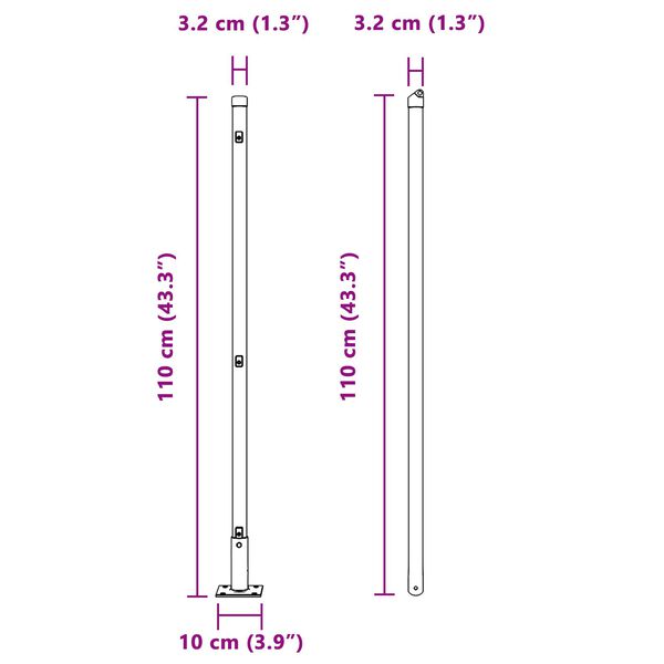 vidaXL Πό posts φράχτη 7 pcs Ασημί Ø32mm 110 εκ Γαλβανισμένος χάλυβας