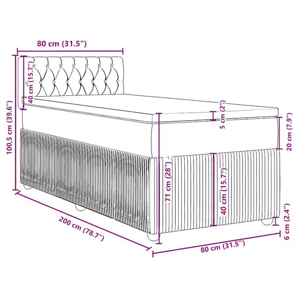 vidaXL Κρεβάτι Boxspring με Στρώμα Μπλε 80 x 200 εκ. Βελούδινο