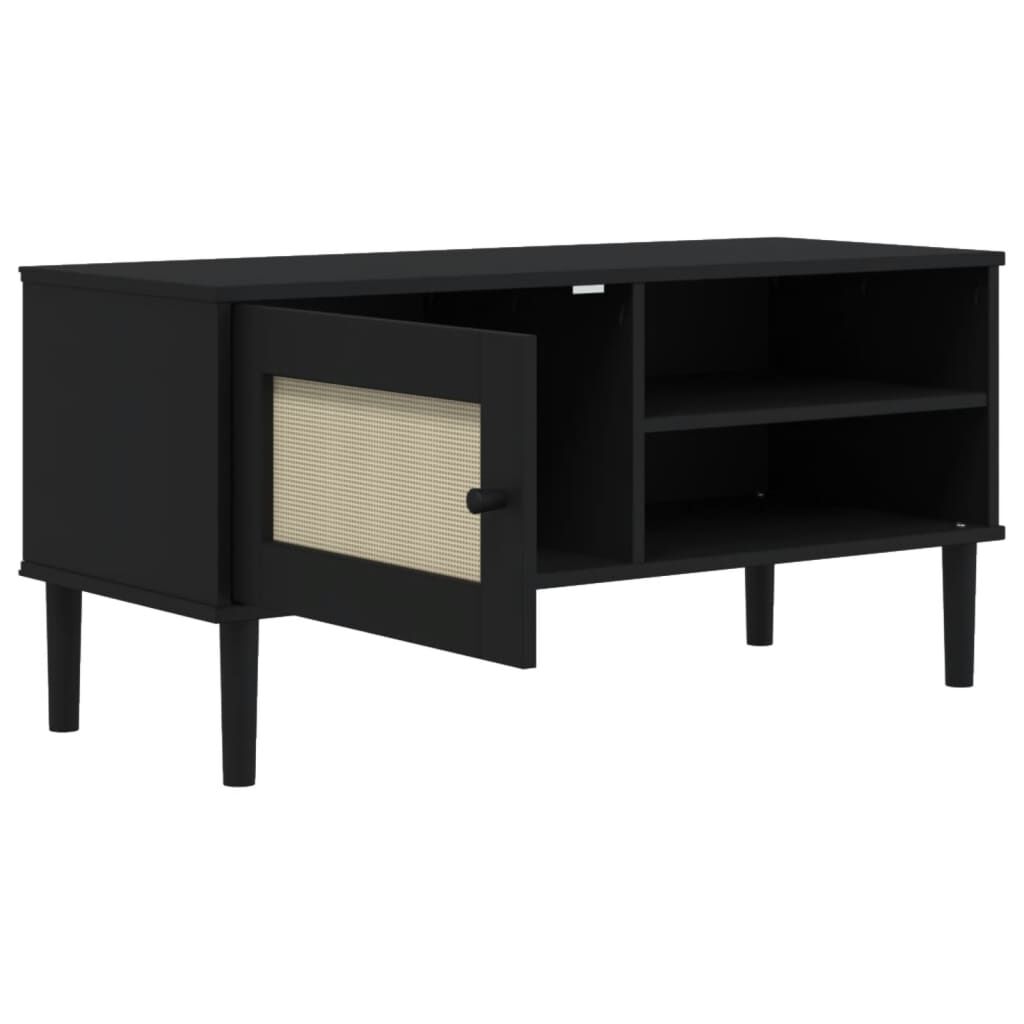 vidaXL Έπιπλο Τηλεόρασης SENJA Μαύρο / Ρατάν 106x40x49 εκ. Μασίφ Πεύκο