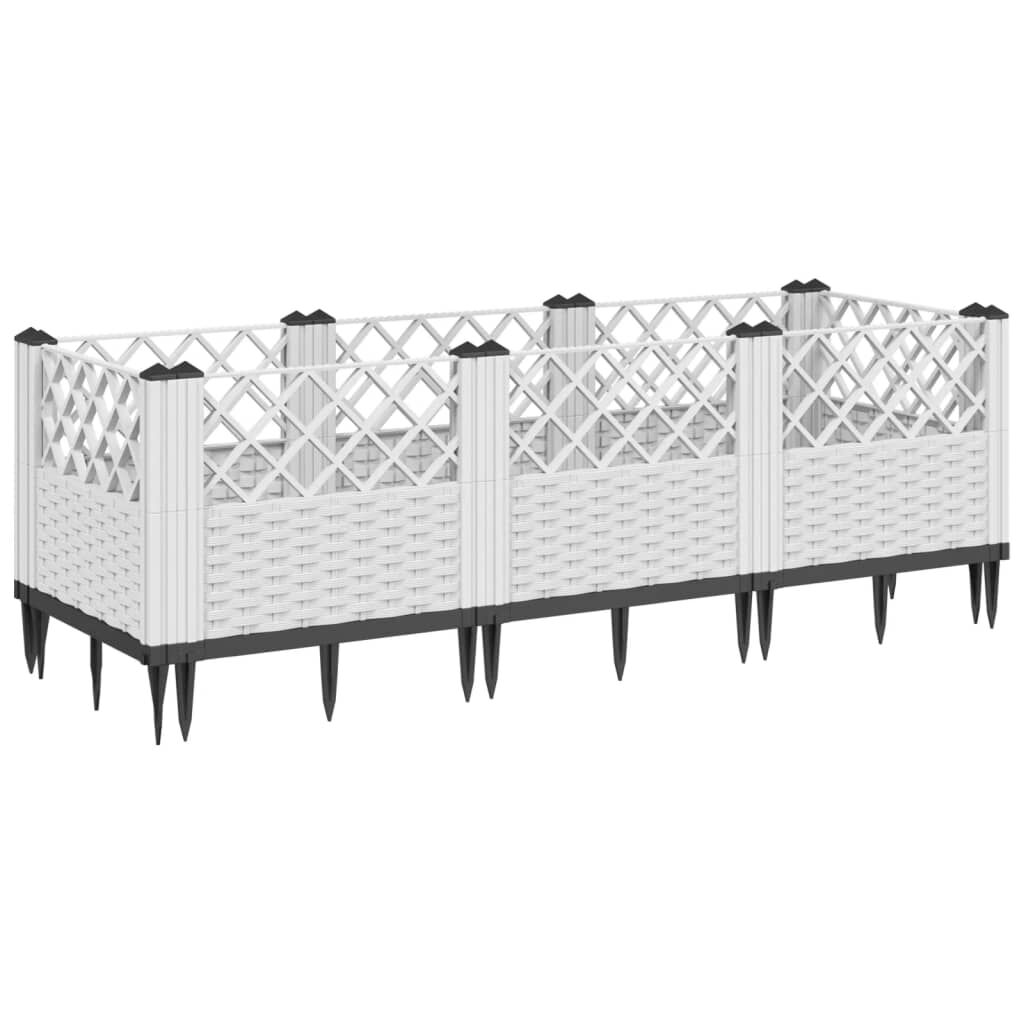 vidaXL Ζαρντινιέρα με Πασσάλους Λευκή 123,5x43,5x43,5εκ Πολυπροπυλένιο