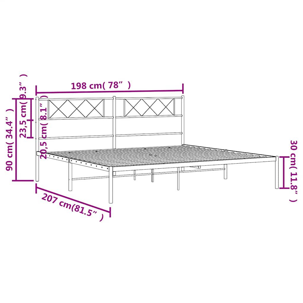 vidaXL Πλαίσιο Κρεβατιού με Κεφαλάρι Μαύρο 193 x 203 εκ. Μεταλλικό