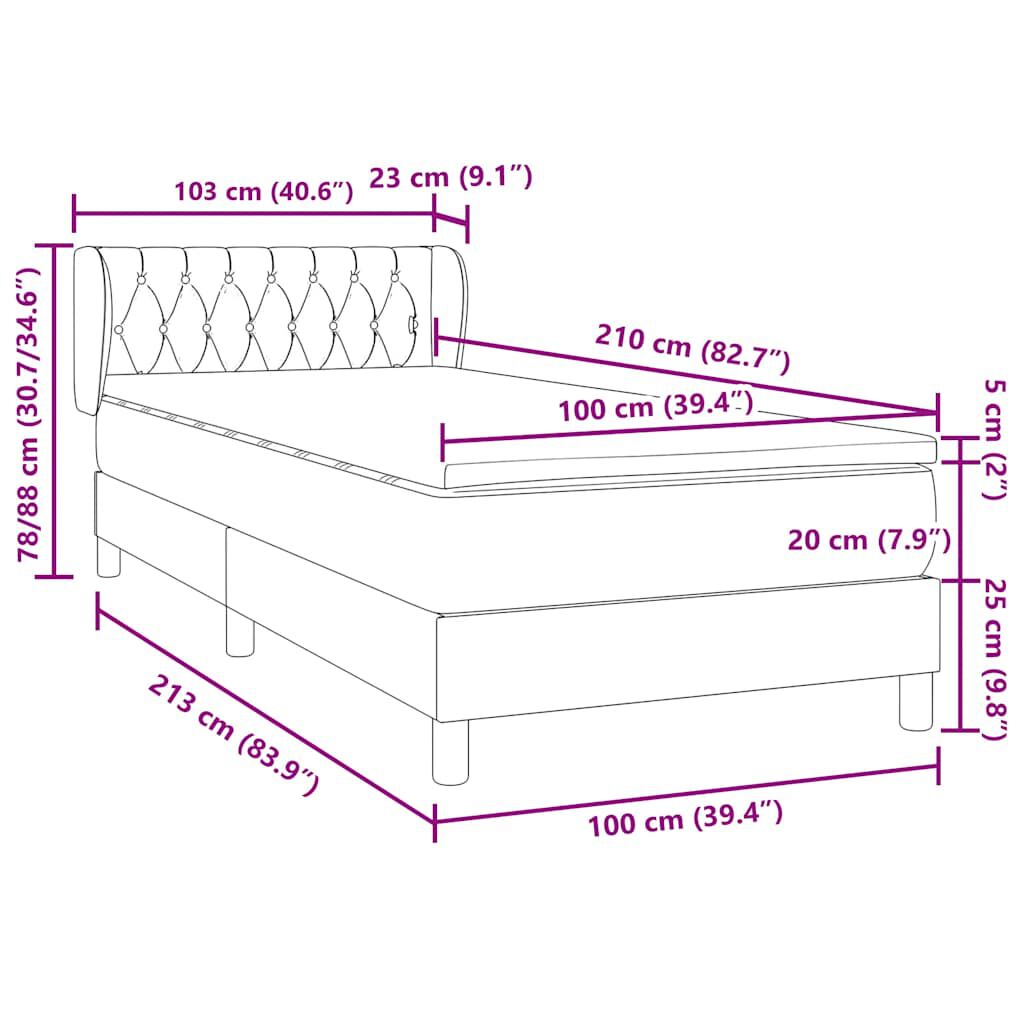 vidaXL Κρεβάτι Boxspring με Στρώμα Σκούρο Πράσινο 100x210εκ. Βελούδινο