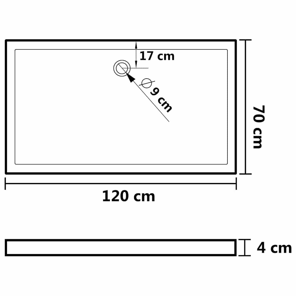 vidaXL Βάση Ντουζιέρας Ορθογώνια Μαύρη 70 x 120 εκ. από ABS