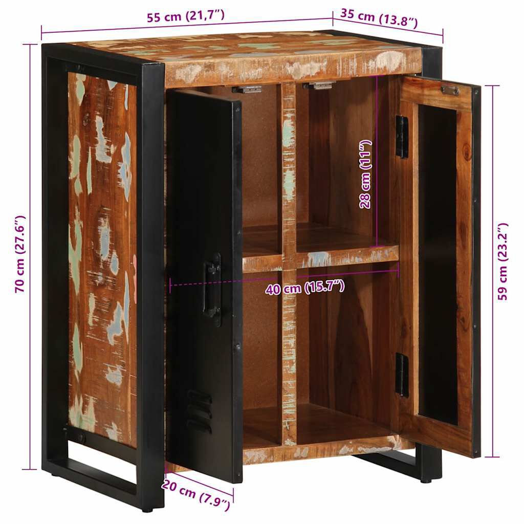 vidaXL Σκευοθήκη Πολύχρωμο 55x35x70 cm Ξύλο μασίφ αναγεννημένο