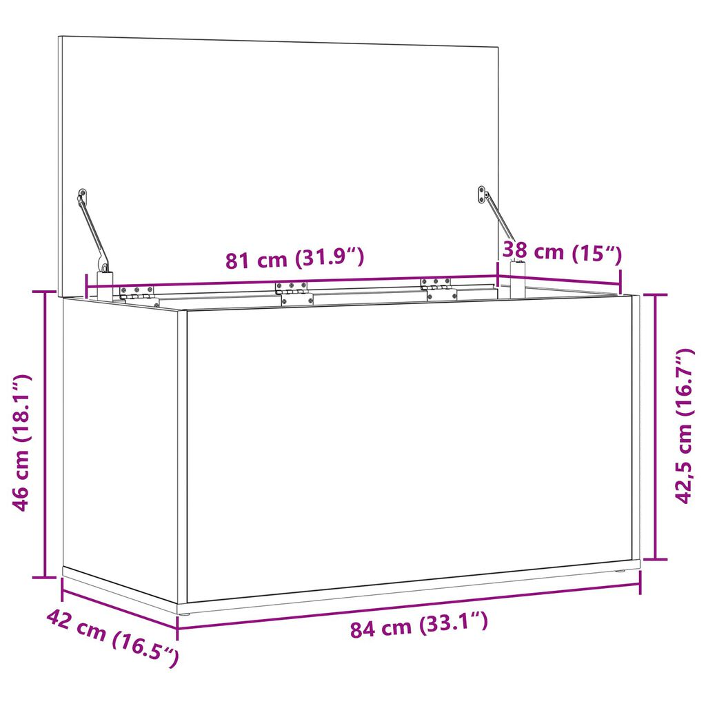 vidaXL Κουτί Αποθήκευσης Μαύρος Δρυς 84x42x46 εκ. Ξύλο επεξεργασμένο