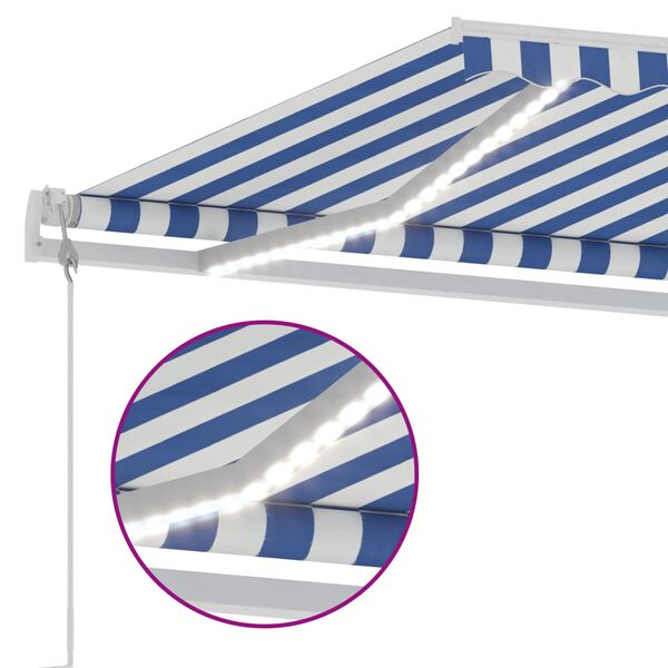vidaXL Τέντα Αυτόματη με Αισθητήρα Ανέμου & LED Μπλε/Λευκό 450x300 εκ.