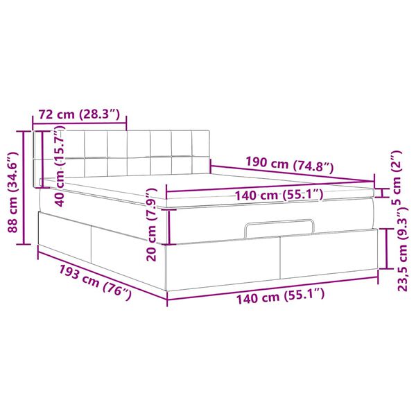 vidaXL Οθωμανικό κρεβάτι με στρώμα Μαύρο 140x190cm Ύφασμα