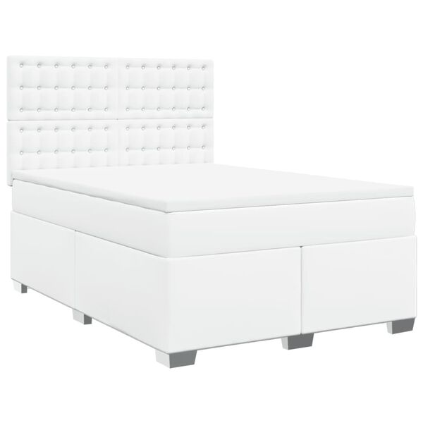 vidaXL Κρεβάτι Boxspring με Στρώμα Λευκό 140x200εκ.από Συνθετικό Δέρμα