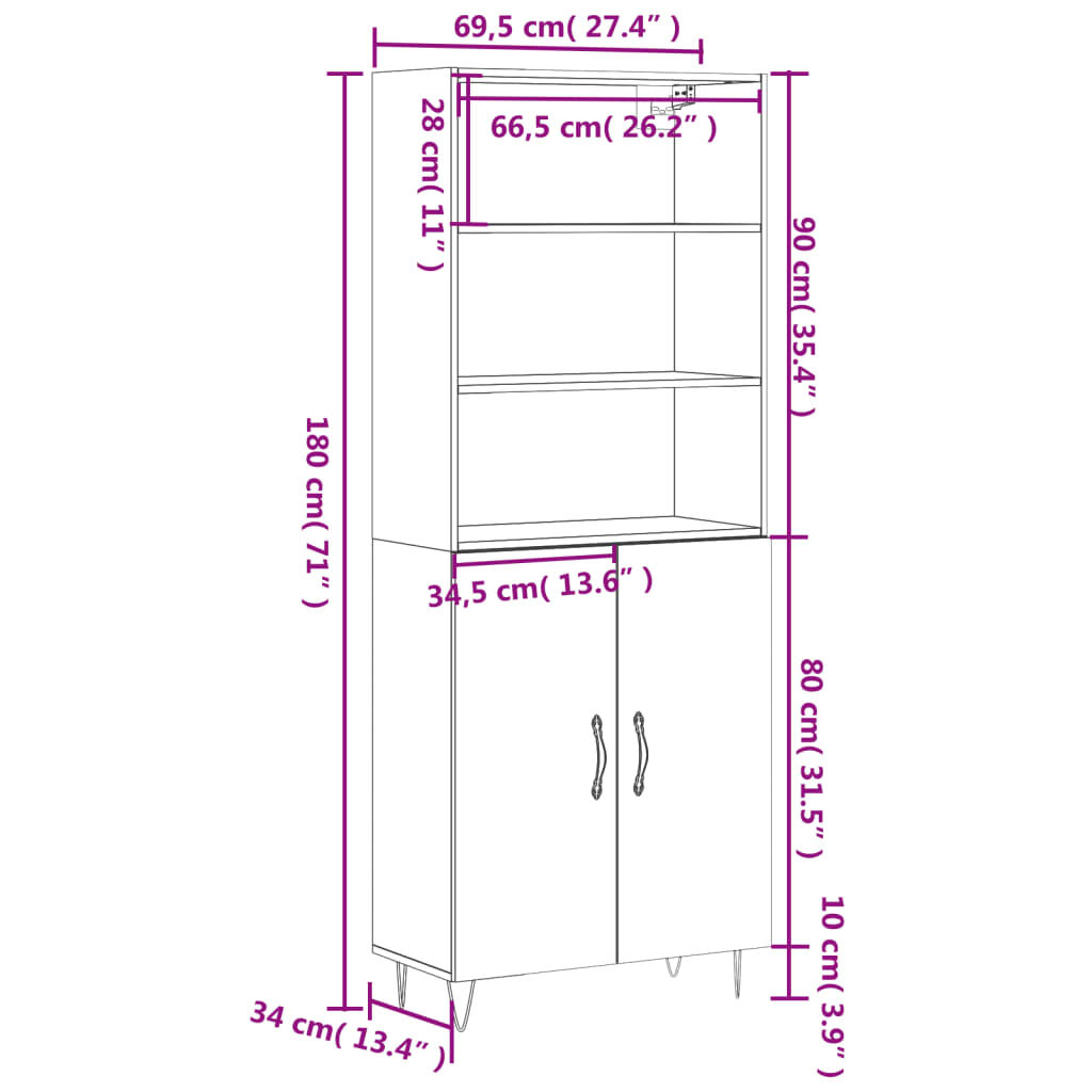 vidaXL Ντουλάπι Γκρι Σκυροδέματος 69,5x34x180 εκ. Επεξεργασμένο Ξύλο