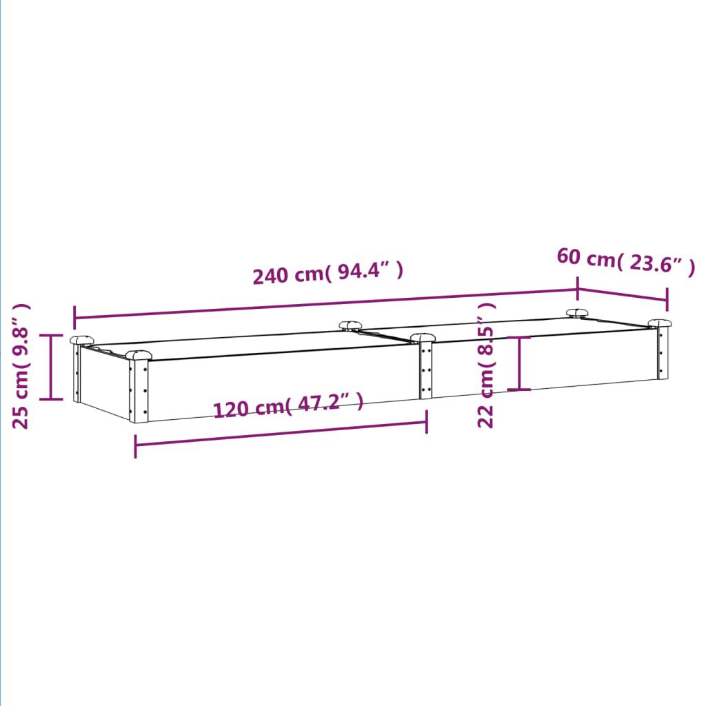 vidaXL Ζαρντινιέρα Υπερυψ. με Επένδυση Καφέ 240x60x25 εκ. Μασίφ Ελάτη