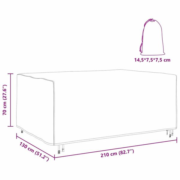 vidaXL Κάλυμμα επίπλων εξωτερικού χώρου Μαύρο 210 x 130 x 70 εκ. 600D