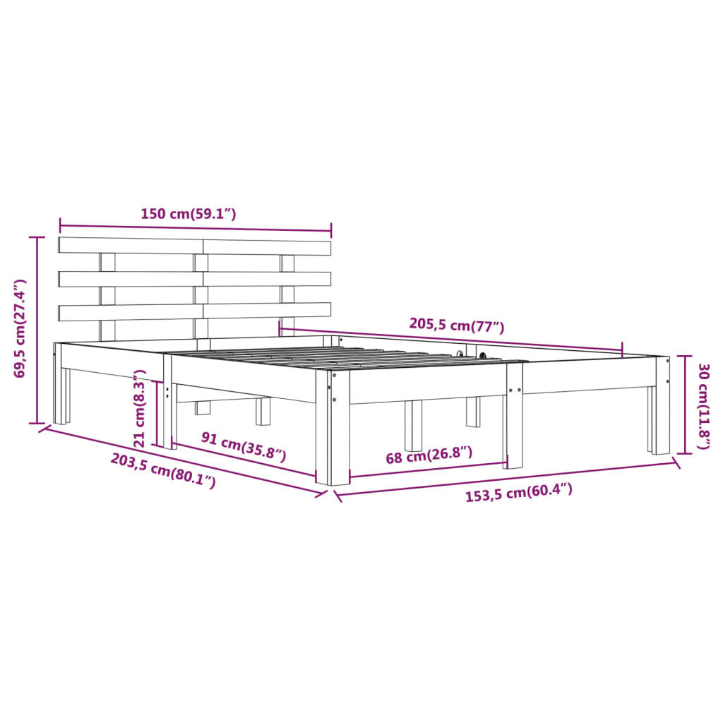 vidaXL Πλαίσιο Κρεβατιού 150 x 200 εκ. Μασίφ Ξύλο King Size